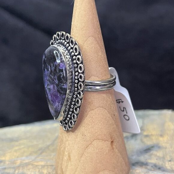Artisan Charoite 925 Silver Ring Sz 8 - Picture 4 of 9